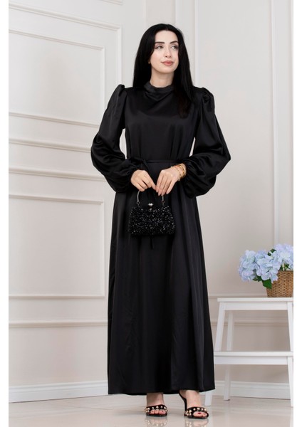 Beli Bağcıklı Balon Kol Abiye-Siyah fiyatları