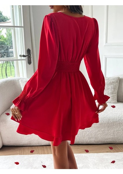 Kadın Uzun Kollu Kruvaze Yakalı Mini Sandy Elbise indirimleri