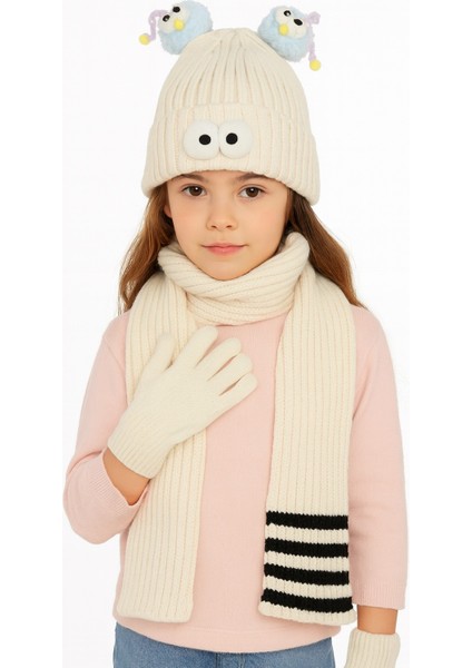 Göz Detaylı Unisex 3'lü Çocuk Bere Takım