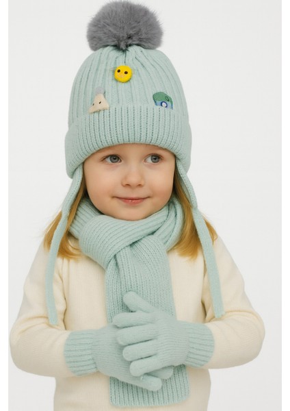 Figürlü Aplikeli 3'lü Çocuk Bere Takım