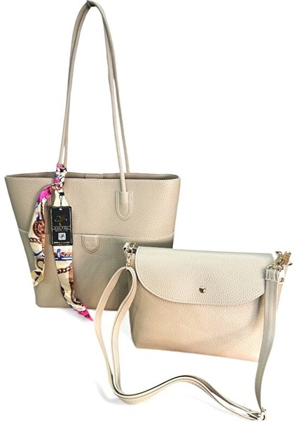 1509 Kadın Büyük Boy Yavrulu Omuz Çantası Kum