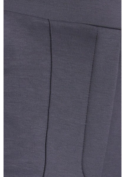 Kadın Relax Fit Rahat Kesim Modal Kumaş Yüksel Bel Geniş Paça Antrasit Pantolon