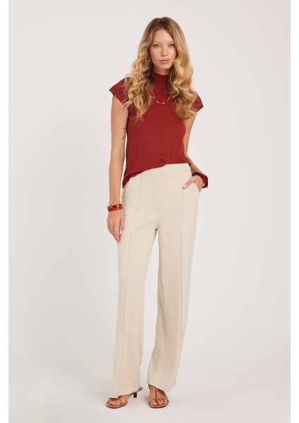 Kadın Relax Fit Rahat Kesim Modal Kumaş Yüksel Bel Geniş Paça taş Pantolon fiyatları