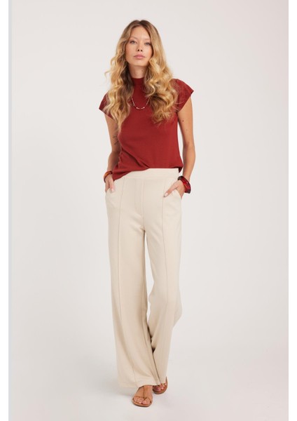Kadın Relax Fit Rahat Kesim Modal Kumaş Yüksel Bel Geniş Paça taş Pantolon fırsatları