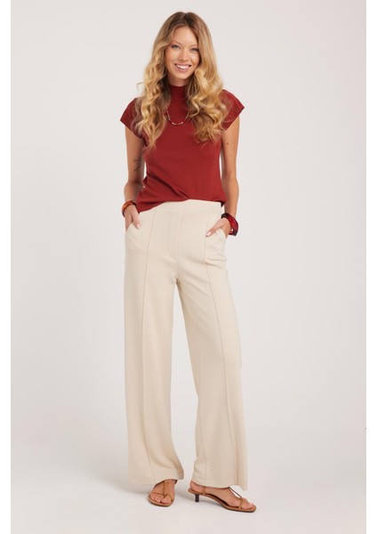 Kadın Relax Fit Rahat Kesim Modal Kumaş Yüksel Bel Geniş Paça taş Pantolon indirimleri