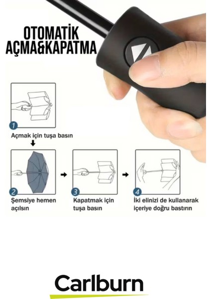 Bordo Kompakt Su Geçirmez ve Rüzgar Korumalı 8 Telli Otomatik Şemsiye modelleri