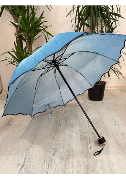 Turkuaz Renkli Şık Katlanabilir Yarasa Şemsiye, Rüzgâr ve Yağmur Koruma