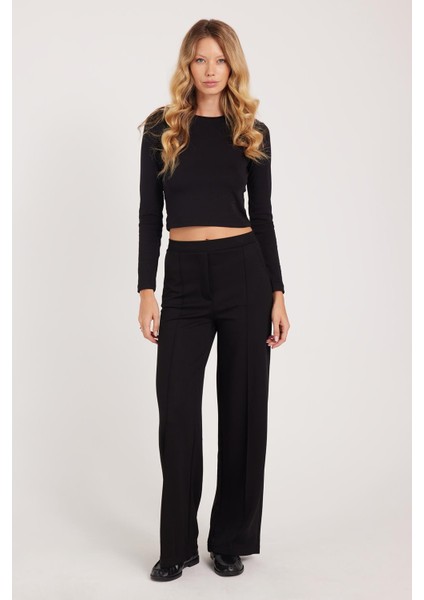 Kadın Relax Fit Rahat Kesim Modal Kumaş Yüksel Bel Geniş Paça siyah Pantolon indirimleri