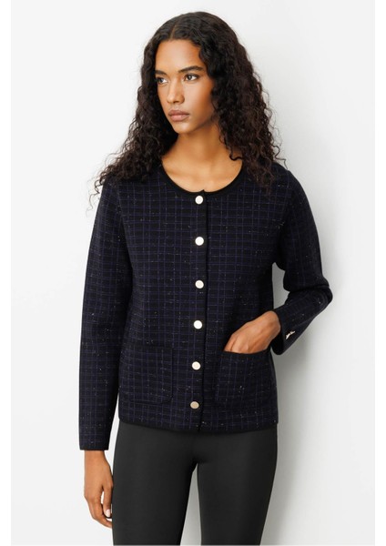 Kadın Triko Kareli Simli Ceket Siyah fiyatları