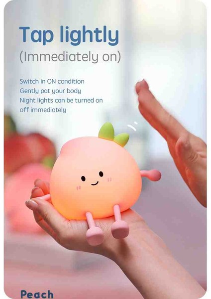 Çocuk Bebek Odası Gece Lambası LED Işıklı Silikon Sevimli Şeftali Figürlü Dokunmatik Şarjlı modelleri