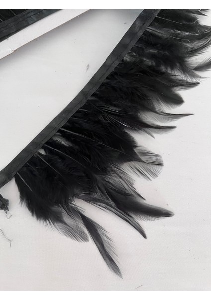 Şerit Halinde Horoz Tüyü - Şerit Tüy - 1 Metre - Siyah