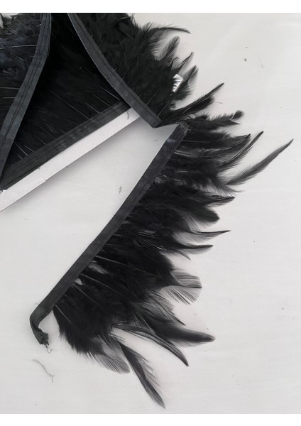 Şerit Halinde Horoz Tüyü - Şerit Tüy - 1 Metre - Siyah modelleri