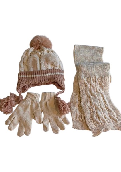 4-8 Yaş Kız Çocuk Atkı Bere Eldiven Içi Polarlı 3'lü Takım 24170-07
