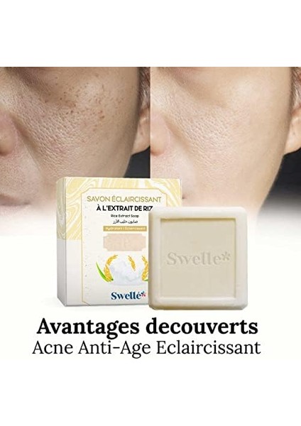 Swelle Pirinç Sütü Sabunu Aydınlatıcı Sabun 100 gr 1 Adet Kadın Yüz Peelingi | Yaşlanma Karşıtı Akne Sivilce | Doğal Katı Yüz Sabunu | Yüz Bakımı, Duş Barı Yüz Maskesi