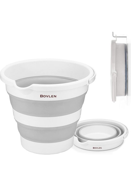 Litre Katlanabilir Kova - Akordiyon Katlanır Kova - Araba Kovası - Gri - 32.5 x 27.5 x 6 cm - Pp+ Tpr