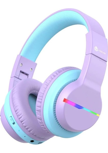 LED Işıklı Güvenli Ses Sınırlı 85 Saat Oynatma Süreli Bluetooth Çocuk Kulaklığı Lila Mavi