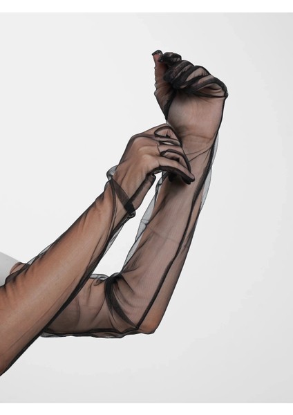 Buğz Uzun Boy Likralı Siyah Renk Yetişkin Mega Tül Eldiven 53 cm indirimleri