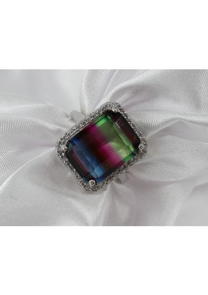 Ametrin Taşlı Çift Renk Zirkon Taşlı Gümüş Yüzük fiyatları