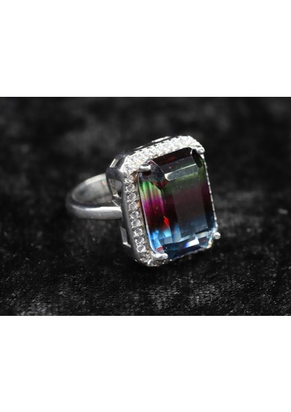 Ametrin Taşlı Çift Renk Zirkon Taşlı Gümüş Yüzük fırsatları