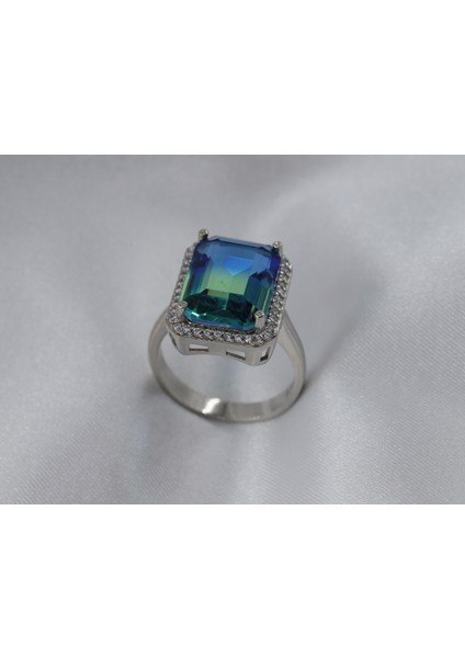 Ametrin Taşlı Çift Renk Zirkon Taşlı Gümüş Yüzük fiyatları