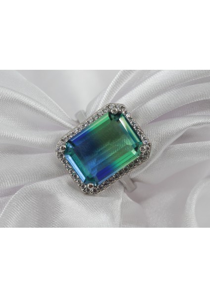 Ametrin Taşlı Çift Renk Zirkon Taşlı Gümüş Yüzük modelleri