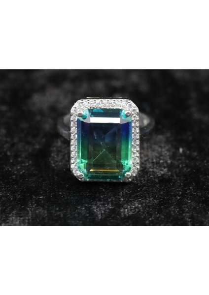 Ametrin Taşlı Çift Renk Zirkon Taşlı Gümüş Yüzük indirimleri