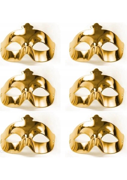 Buğz Altın Metalize Renk Düz Balo Parti Maskesi 6 Adet