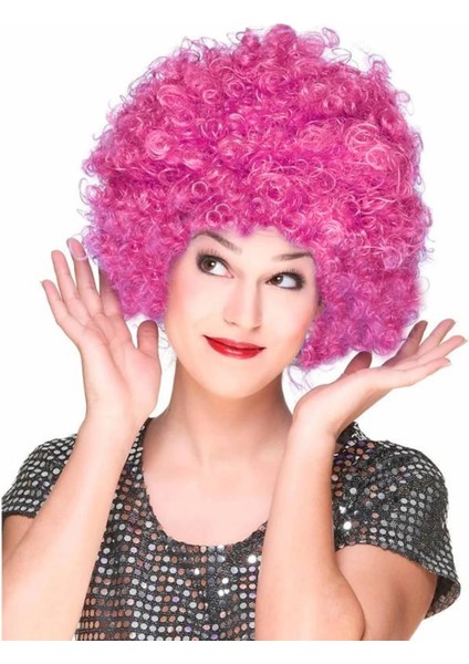 Buğz Fuşya Renk Kıvırcık Afro Bonus Peruk Saç Parti Peruğu