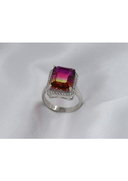 Ametrin Taşlı Çift Renk Zirkon Taşlı Gümüş Yüzük fiyatları