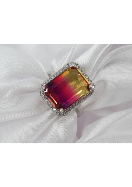 Ametrin Taşlı Çift Renk Zirkon Taşlı Gümüş Yüzük modelleri