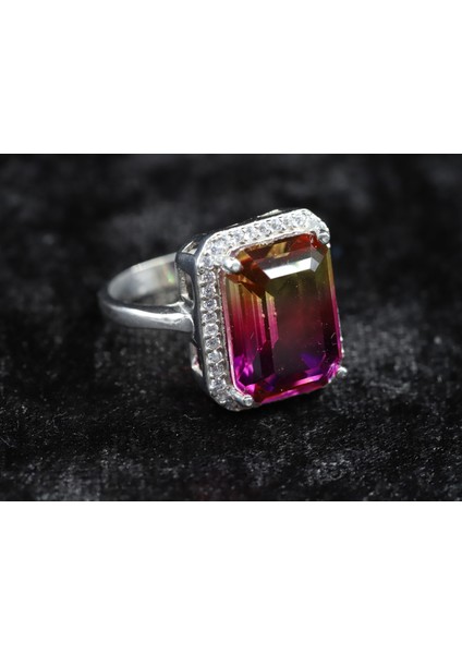 Ametrin Taşlı Çift Renk Zirkon Taşlı Gümüş Yüzük fırsatları