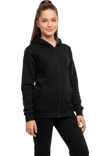 Siyah Fermuarlı Kapüşonlu Cepli Kız Erkek Sweatshirt BGL-ST05001 fırsatları