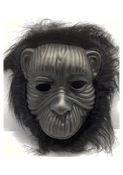 Buğz Siyah Renk Eva Goril Maskesi - Siyah Peluşlu Tüylü Orangutan Maskesi