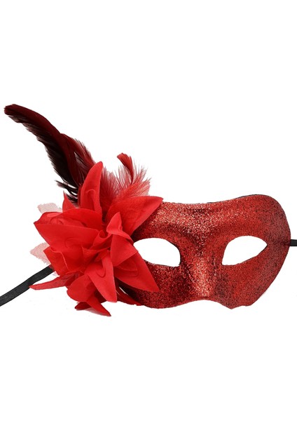 Buğz Kırmızı Renk Metalize Sim Görünümlü Parlak Tüylü Parti Maskesi 22X19 cm fiyatları