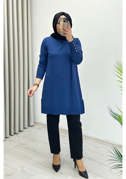 Noshe Soğuk Ip Merserize Kumaş Kol Ucu Gold Düğme Detaylı Kadın Tesettür Tunik modelleri
