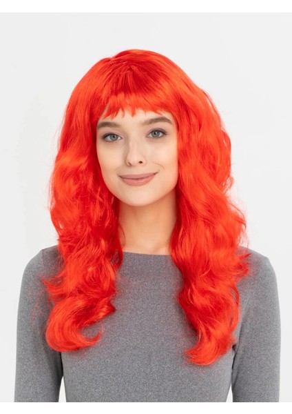 Buğz Kırmızı Renk Uzun Dalgalı Parti Peruğu