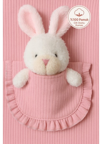 Bebek Kız 3'lü Tulum Takımı-Tavşan Desenli Badi Tavşan Nakışlı Mürdüm Salopet ve Çorap Seti Pamuklu modelleri