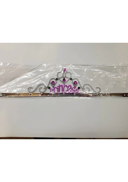 Buğz Gümüş Renk Prenses Yazılı Parti Tacı 60 cm fiyatları