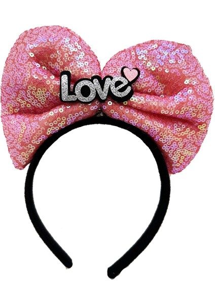 Buğz LED Işıklı 3 Farklı Fonksiyonda Yanan Gümüş Love Yazılı Fuşya Pembe Fiyonk Taç 20X17 cm fiyatları