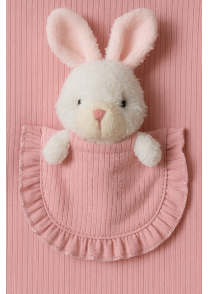 Bebek Kız 3'lü Tulum Takımı-Tavşan Desenli Badi Tavşan Nakışlı Mürdüm Salopet ve Çorap Seti Pamuklu fırsatları