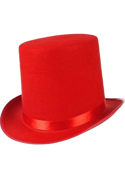 Buğz Yetişkinler Için Kırmızı Renk Ringmaster Sihirbaz Şapkası Fötr Şapka 15 cm