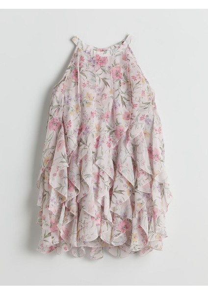 Yeni Sezon Çiçekli Volanlı Kız Çocuk Elbise