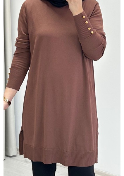 Noshe Soğuk Ip Merserize Kumaş Kol Ucu Gold Düğme Detaylı Kadın Tesettür Tunik fiyatları