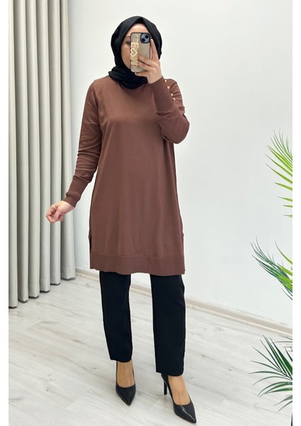 Noshe Soğuk Ip Merserize Kumaş Kol Ucu Gold Düğme Detaylı Kadın Tesettür Tunik fırsatları
