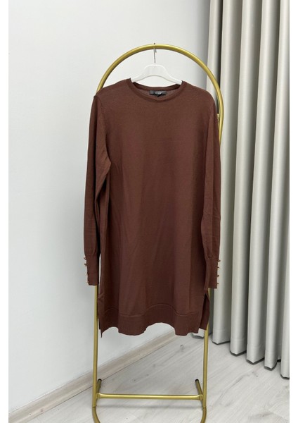 Noshe Soğuk Ip Merserize Kumaş Kol Ucu Gold Düğme Detaylı Kadın Tesettür Tunik indirimleri