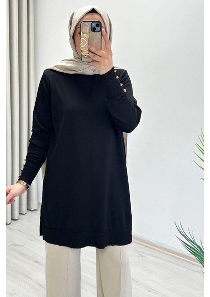 Noshe Soğuk Ip Merserize Kumaş Kol Ucu Gold Düğme Detaylı Kadın Tesettür Tunik fiyatları