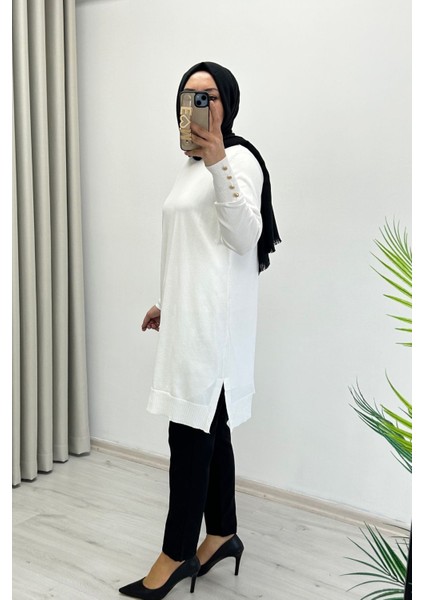 Noshe Soğuk Ip Merserize Kumaş Kol Ucu Gold Düğme Detaylı Kadın Tesettür Tunik fiyatları