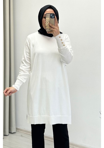 Noshe Soğuk Ip Merserize Kumaş Kol Ucu Gold Düğme Detaylı Kadın Tesettür Tunik modelleri