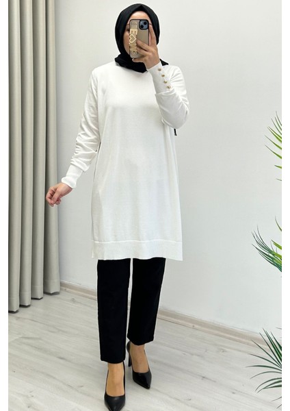 Noshe Soğuk Ip Merserize Kumaş Kol Ucu Gold Düğme Detaylı Kadın Tesettür Tunik fırsatları