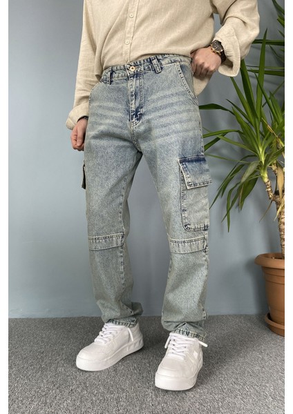 Kargo Cepli Tasarım Mavi Jean - Kot Pantolon